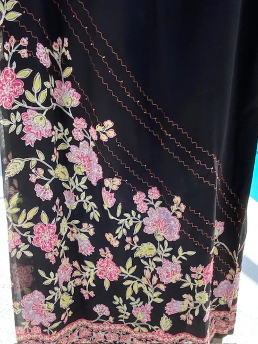 Ann Taylor Black Silk Floral Maxi Skirt Beads Side Slit Size 6